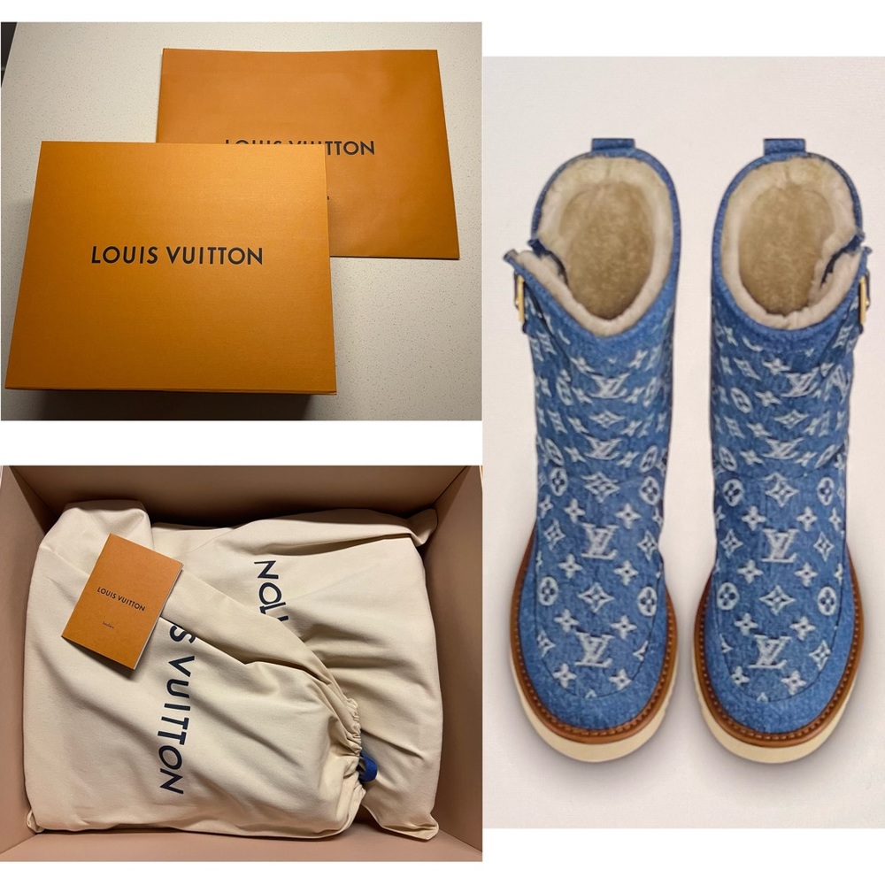 Louis Vuitton X Nigo - LV Cosy Boot in Navy Blue Denim and Shearling - Picture 14 of 14